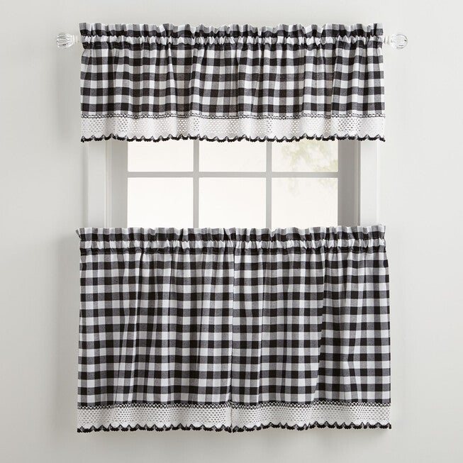 Buffalo Check Tier Curtain Set, Valance Not Included, BLACK WHITE, hi-res image number 0