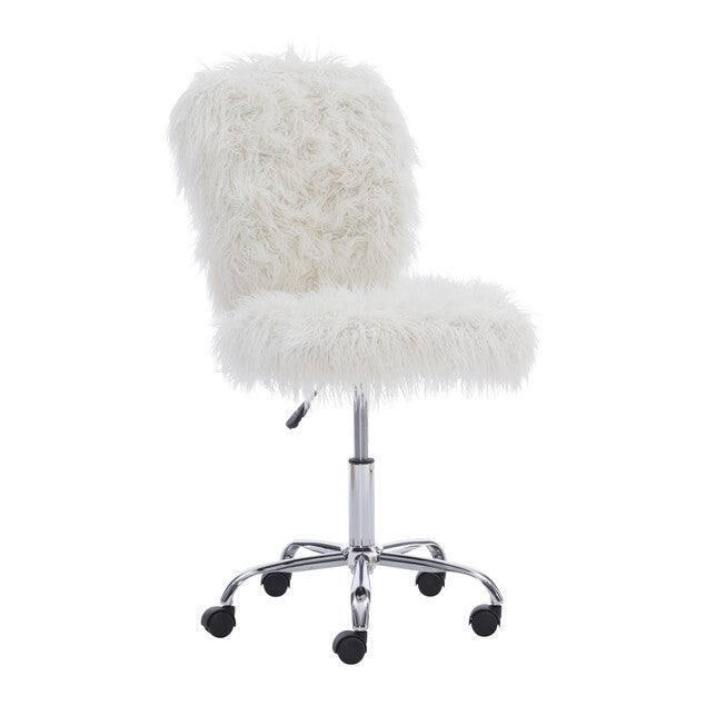 Faux Flokati Armless Office Chair, WHITE, hi-res image number 0
