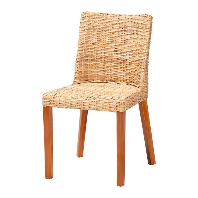 Rowen Bohemian Light Honey Kubu Rattan And Mahogany Wood Dining Chair, LIGHT HONEY, hi-res image number 0