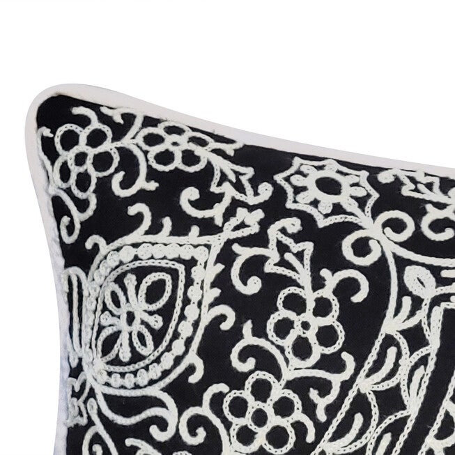Edie @ Home Indoor/Outdoor Arabasque Embroidered Decorative Throw Pillow 12X18, Black, , alternate image number 6