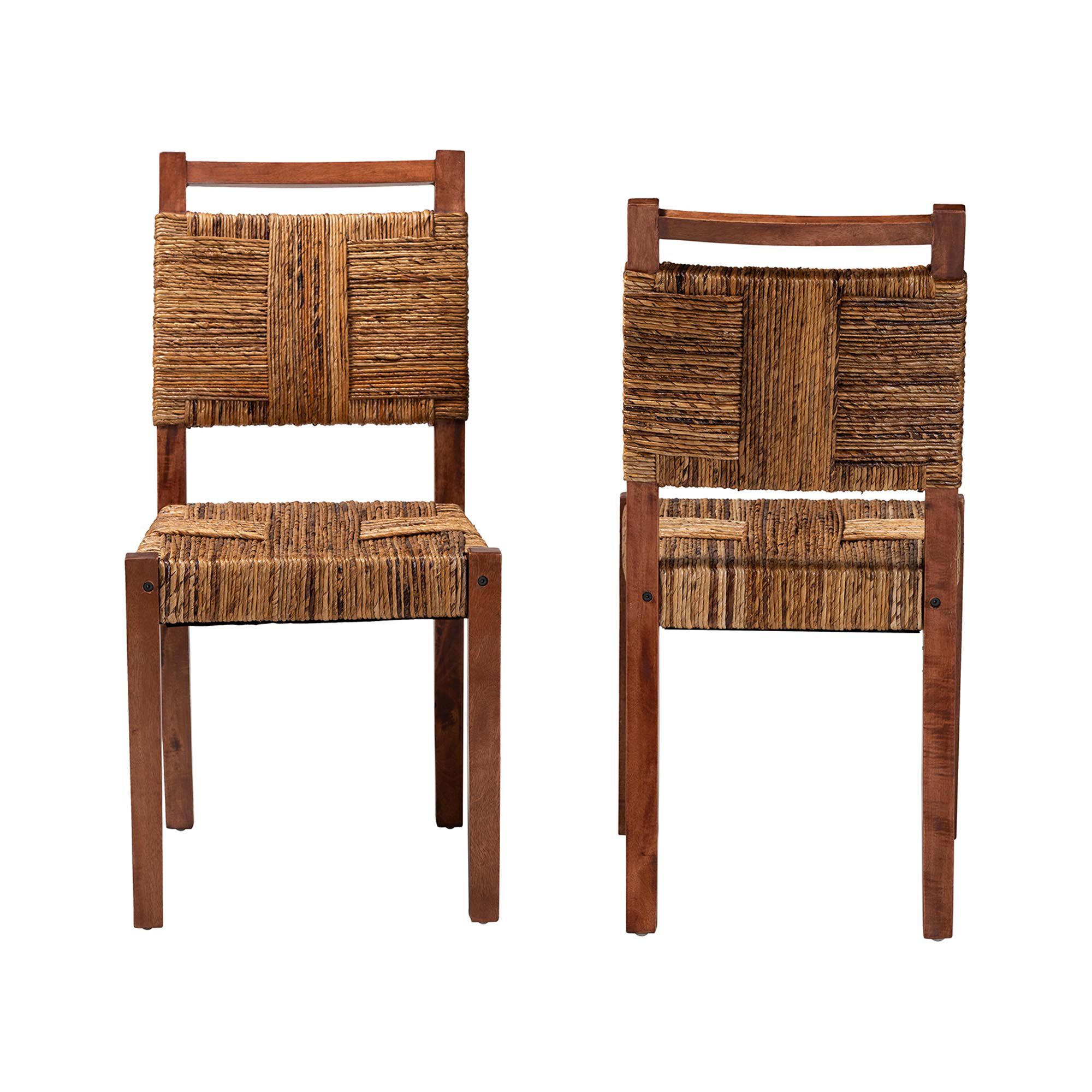 Chabela Handwoven Seagrass Dining Chair Set of 2- Solid Mango Wood Frame with Woven Seat and Backrest, BROWN, alternate image number 2