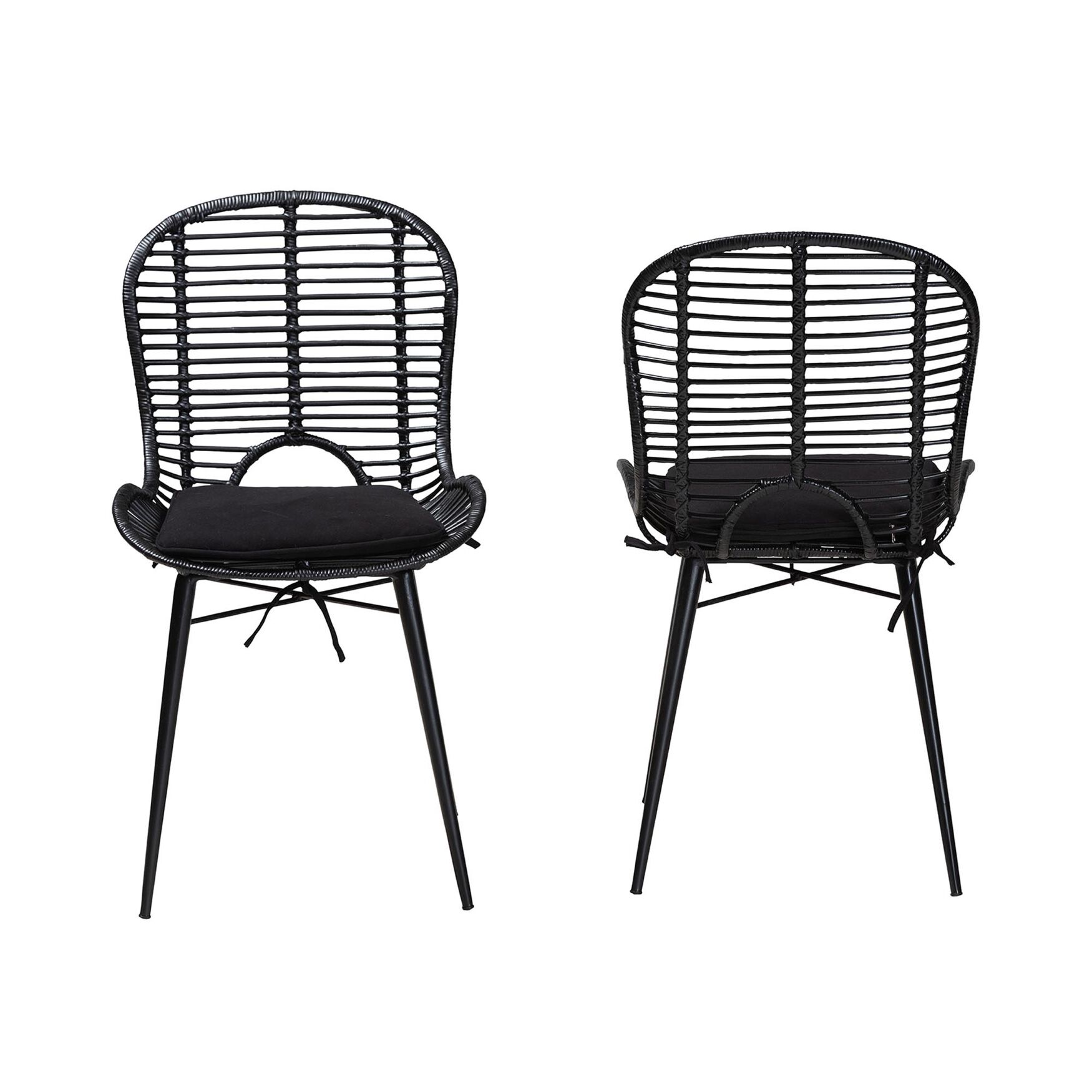 Brenna Modern Bohemian Greywashed Rattan And Black Metal Dining Chair, , alternate image number 8