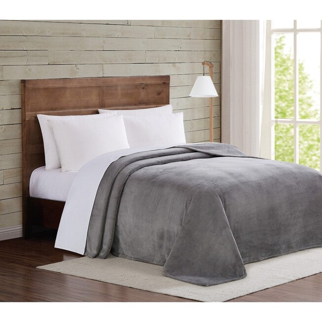 Velvet Plush Blanket, GREY, hi-res image number 0