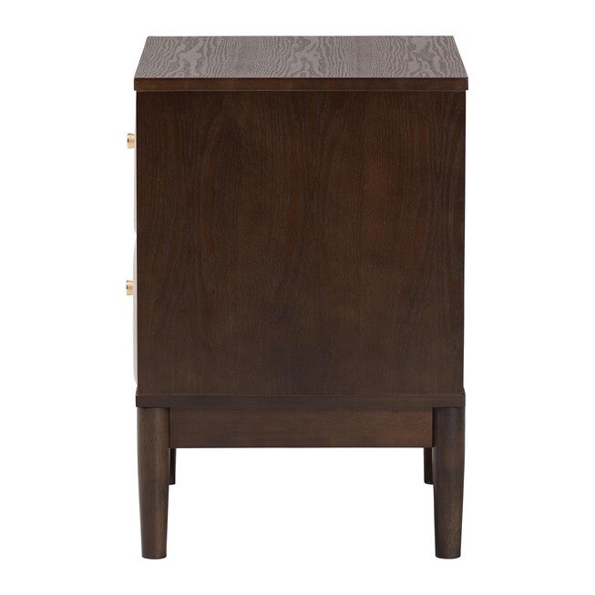 Nikolai Mid-Century Beige Fabric and Wenge Brown Wood 2-Drawer Nightstand, BEIGE/WENG, alternate image number null