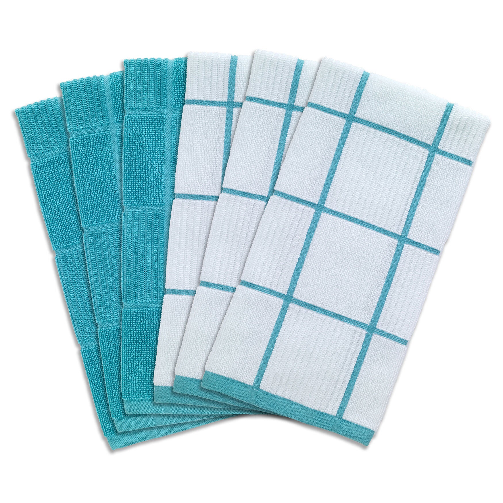 Solid And Check Parquet Kitchen Towel, Six Pack, BREEZE, hi-res image number 0