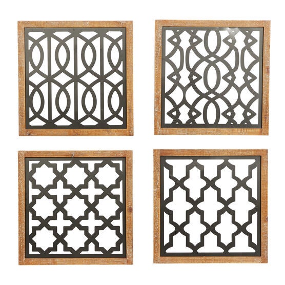 Set Of 4 Black Wood Contemporary Wall Decor, BLACK, hi-res image number null