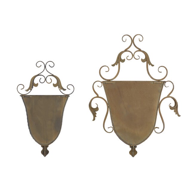 Set Of 2 Brown Metal Traditional Planter, , alternate image number 2