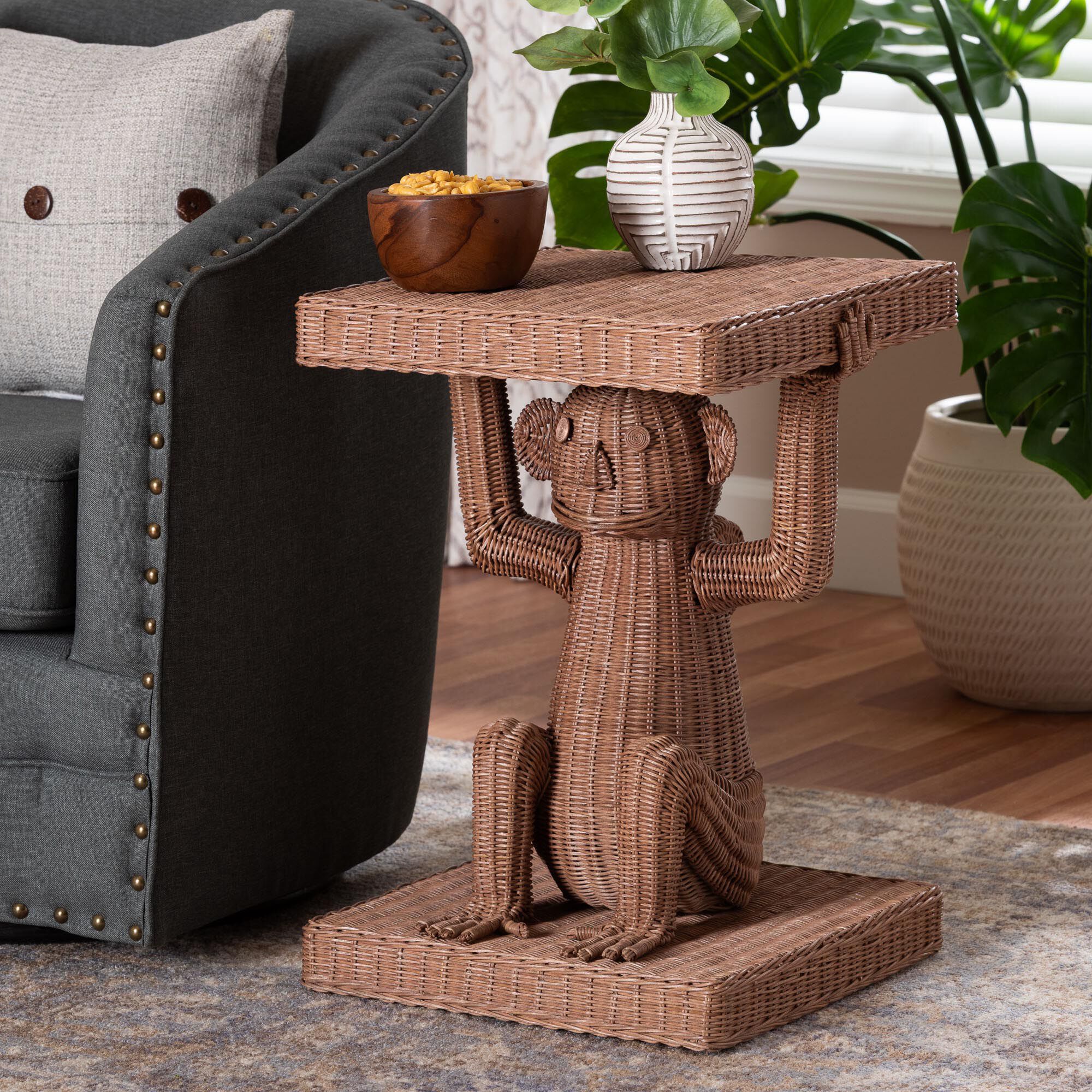 Miyoco Monkey End Table, LIGHT BROWN, hi-res image number 0