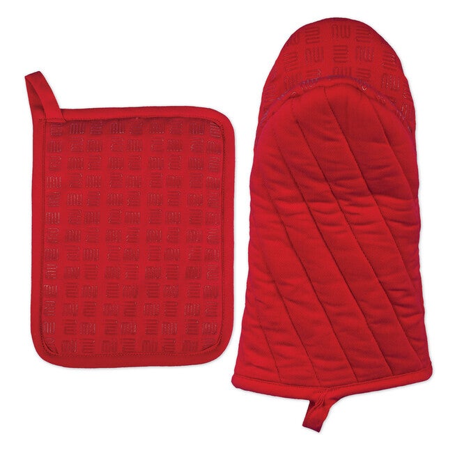 Silicone Grip Mitt and Potholder, 2 pc Set, RED, hi-res image number 0