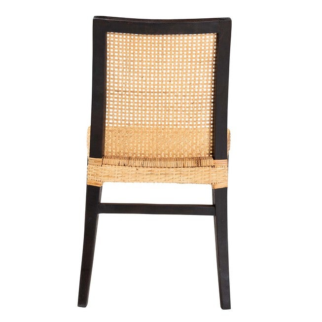 Lingga Modern Bohemian Dark Brown Mahogany Wood And Natural Rattan Dining Chair, , alternate image number null