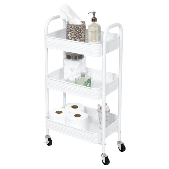 3 Tier Rolling Metal Cart with Wheels, White, , alternate image number null