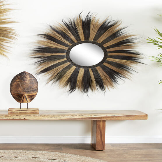 Black Boho Style Sea Grass Wall Mirror, , alternate image number null