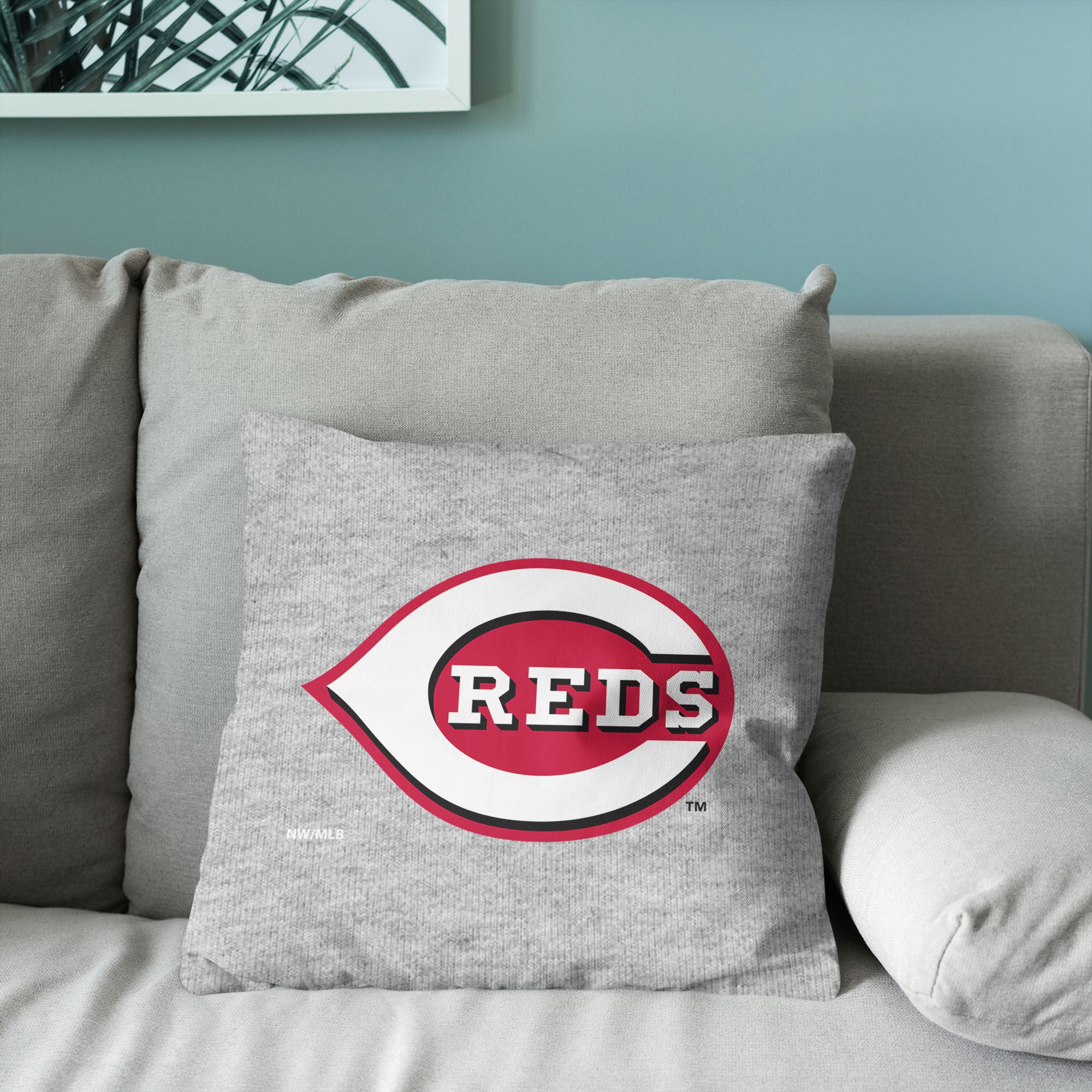 Cincinnati Reds MLB Primary Sweatshirt PIllow 16 Inches, GRAY, alternate image number 3