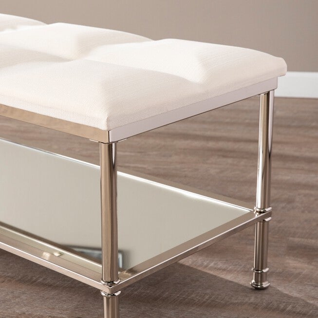 Paschall White Storage Bench with Mirrored Shelf, , on-hover image number null