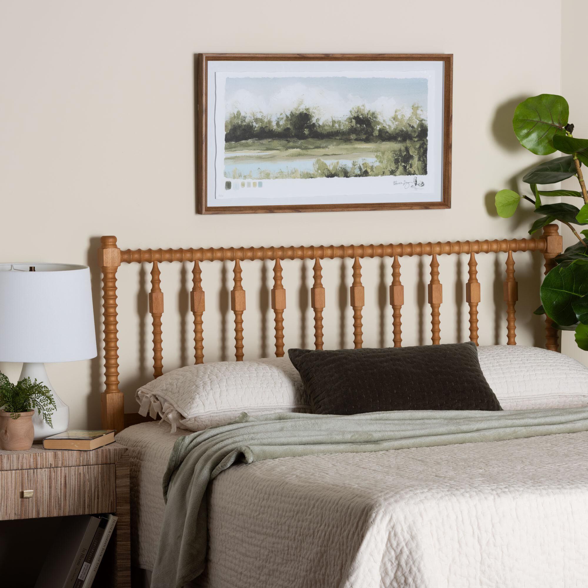 Juliette Turned Spindle Headboard, BROWN, hi-res image number 0
