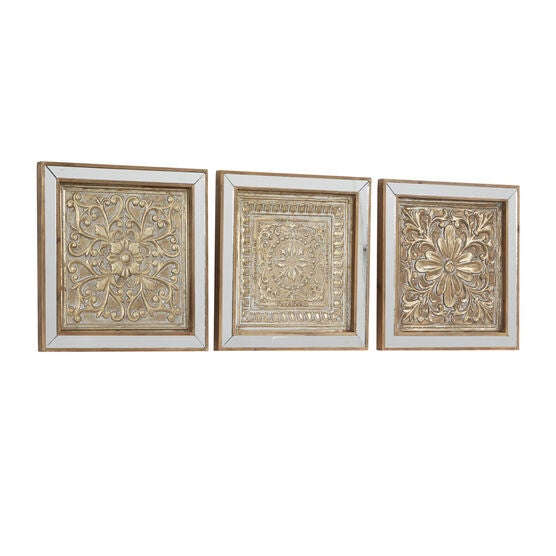 Set Of 3 Brown Metal Glam Floral Wall Décor, , alternate image number null