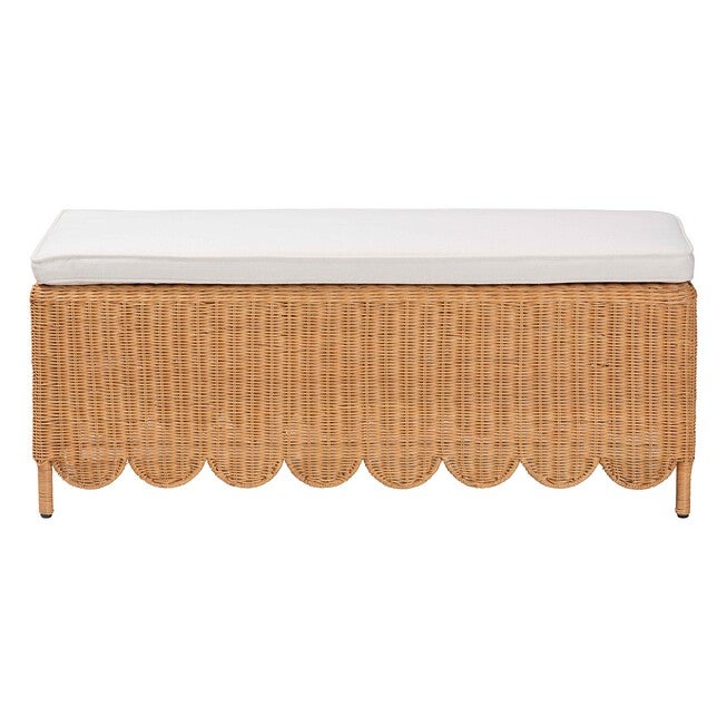 bali & pari Teresa Bohemian Light Honey Scalloped Rattan Ottoman Bench, LIGHT HONEY, alternate image number 2