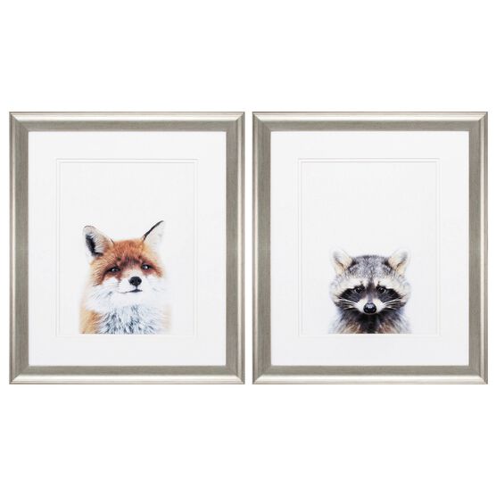 Fox Racoon Framed Wall Décor, Set Of 2, NEUTRAL, hi-res image number null