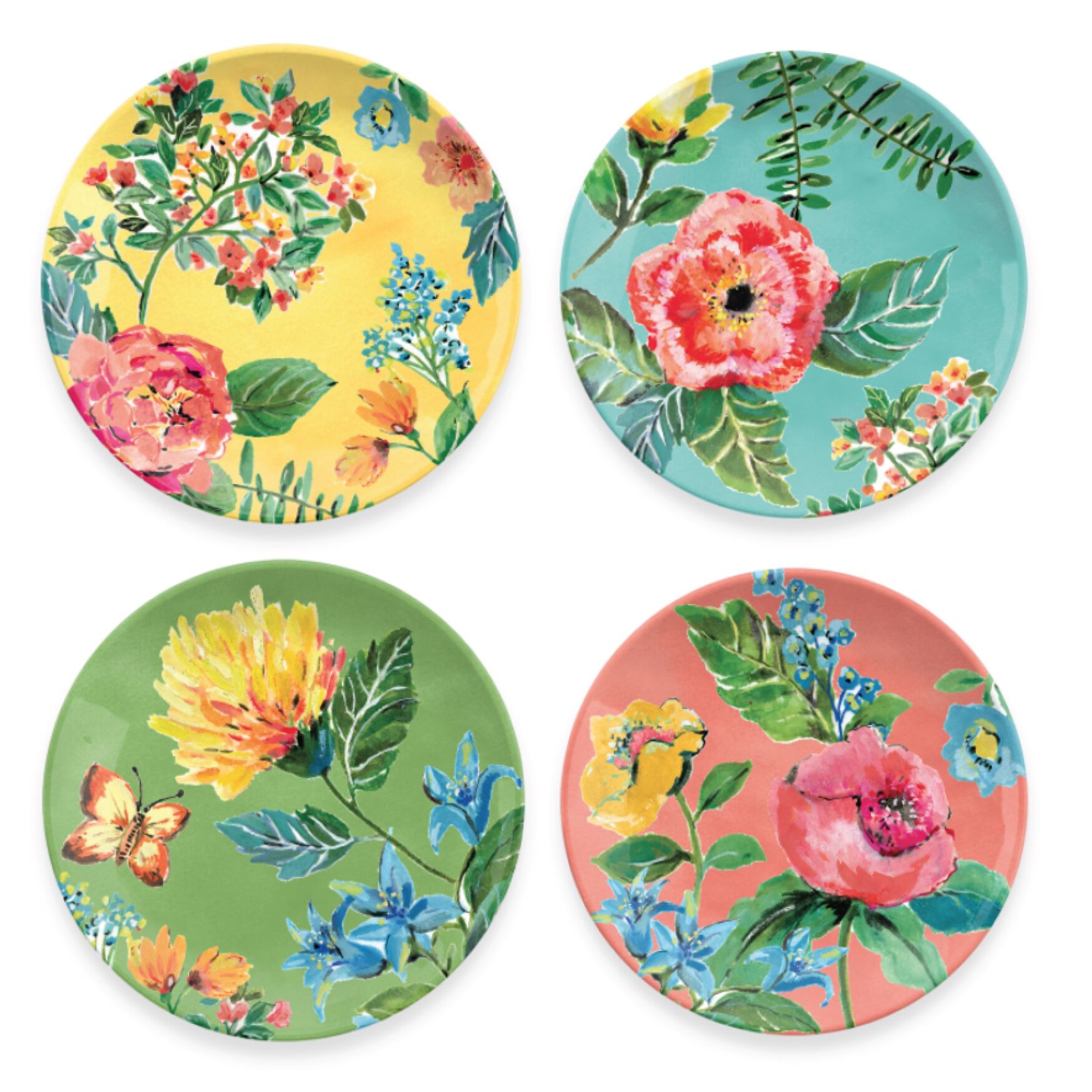 Garden Floral Assorted 4 Salad Plates, MULTI, hi-res image number 0