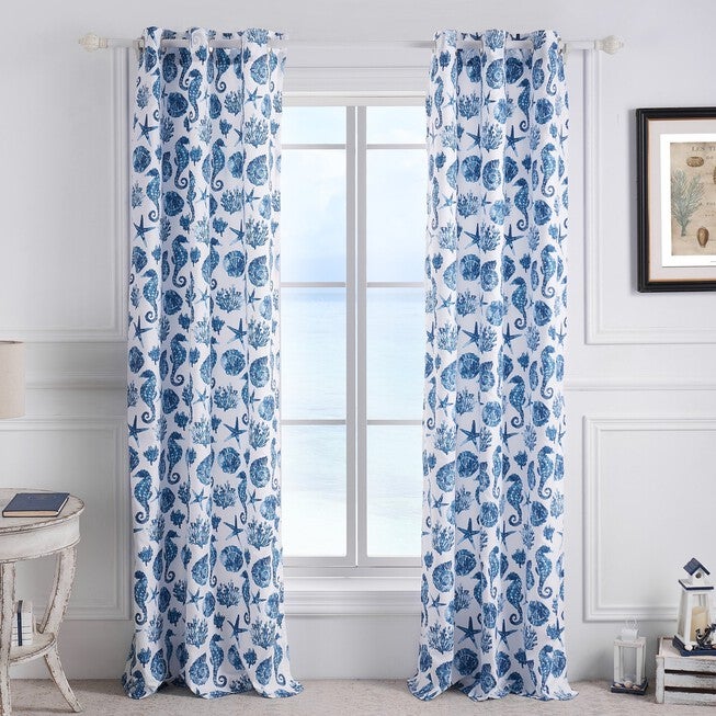 Pebble Beach Window Curtain Panel Pair, BLUE, hi-res image number 0