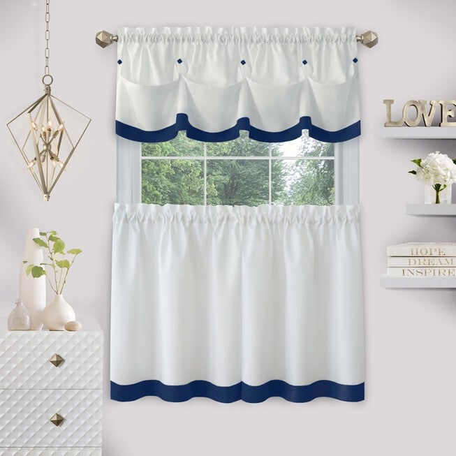 Lana Window Curtain Tier Pair And Valance Set, NAVY, hi-res image number null