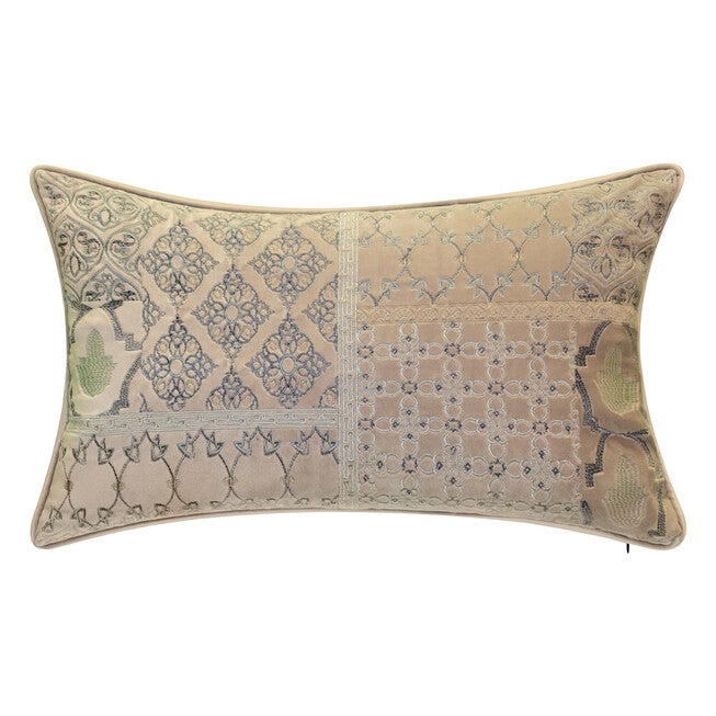 Edie@Home Velvet Patchwork Embroidered Lumbar Decorative Pillow Dec Pillow, LIGHT BLUE, hi-res image number 0