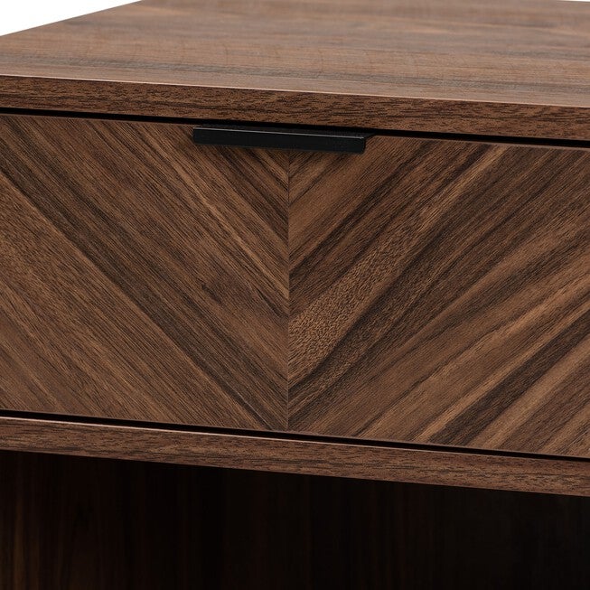 Sadia Modern Walnut Brown Finished Wood And Black Metal 1-Drawer End Table, , alternate image number null