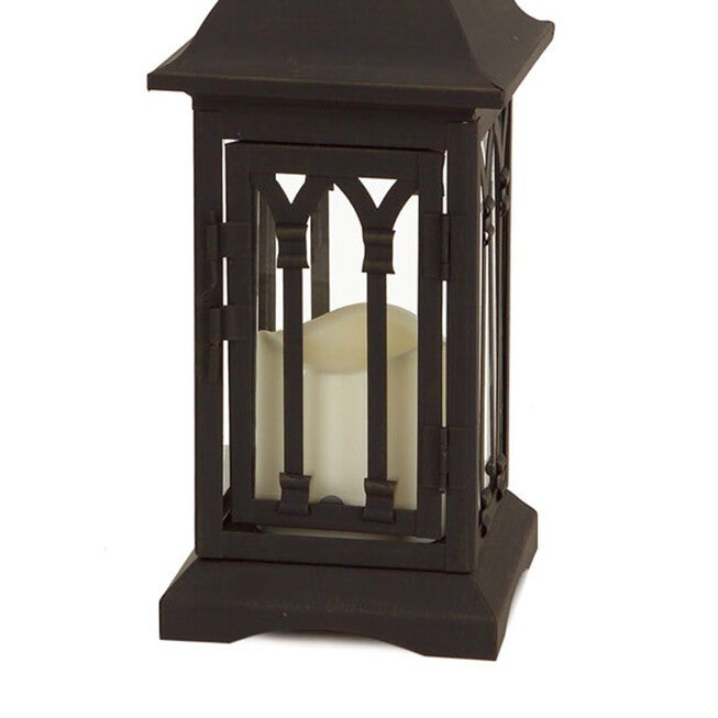 Lantern w/3 inchesx3 inches LED Candle (Set of 2) 12.25 inchesH Iron/Glass/Plastic - 2 AA Batteries Not Incld., BLACK, alternate image number null