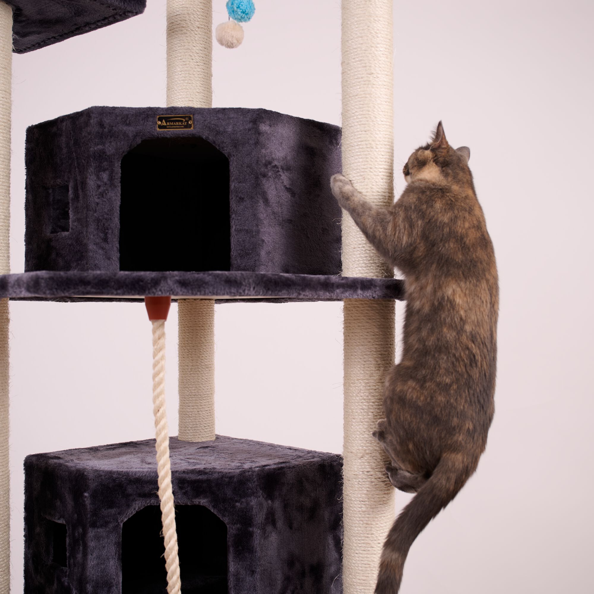 82 Inches Multi-Level Big Cat Tree. Tall Multi-Cats Tower with 2 Big Cat Condos A8202, DARK GRAY, alternate image number 2