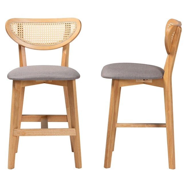 Dannell Mid-Century Modern Grey Fabric and Natural Oak Finished Wood 2-Piece Counter Stool Set, GREY, alternate image number 4