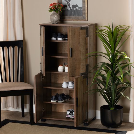 Cyrille Farmhouse Rustic Finished Wood 4-Door Shoe Cabinet Furniture, , alternate image number null