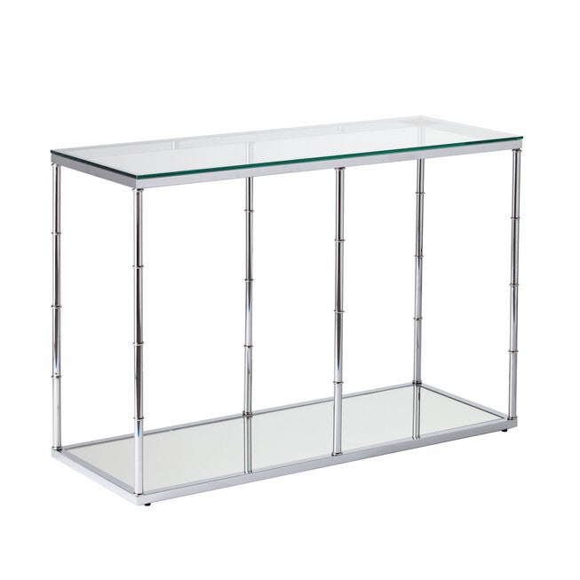 Arbella Glass Console Table with Mirrored Shelf, , on-hover image number 1