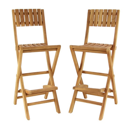 Set Of 2 Brown Teak Wood Traditional Bar Stool, BROWN, hi-res image number null