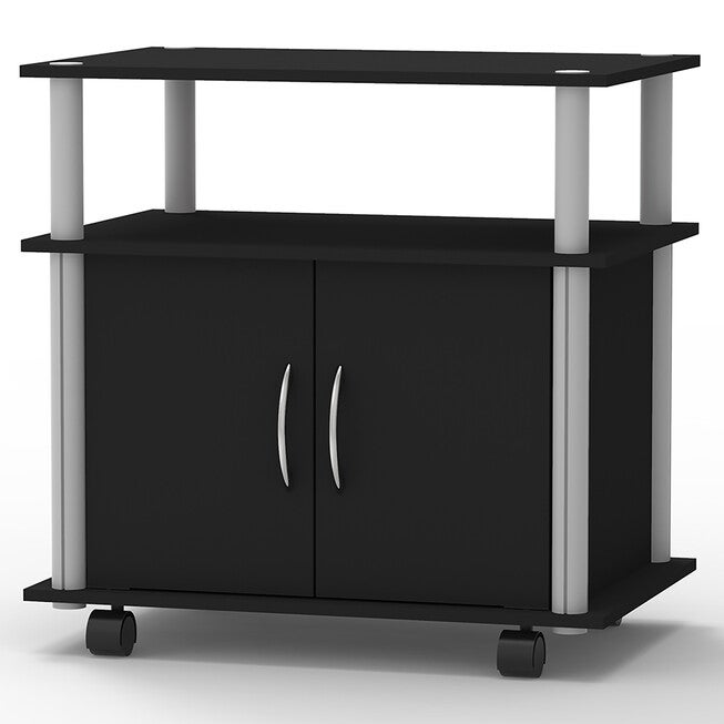 Home Basics Rolling Wood TV Stand with Cabinet Black, WOOD BLACK, hi-res image number 0