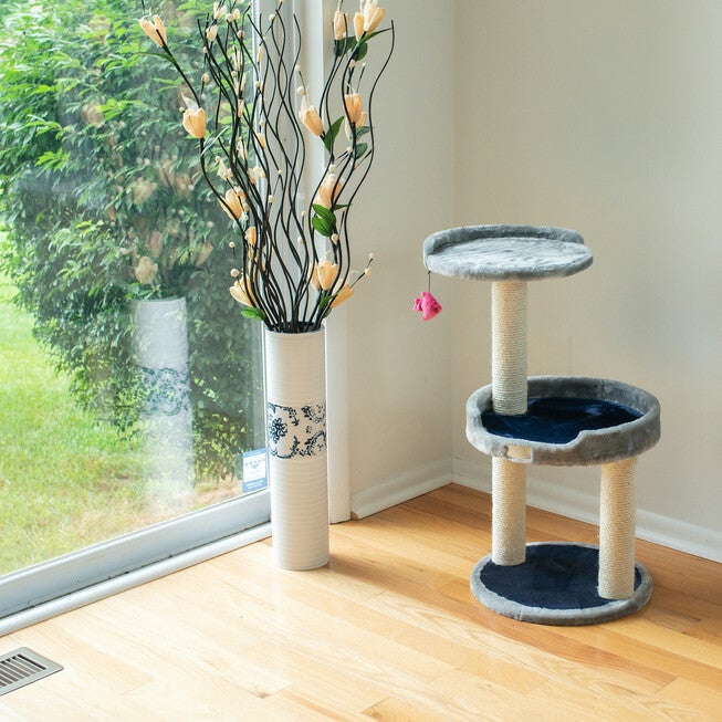 Three-Level Compact Real Wood Cat Scratcher With Perch, , alternate image number null