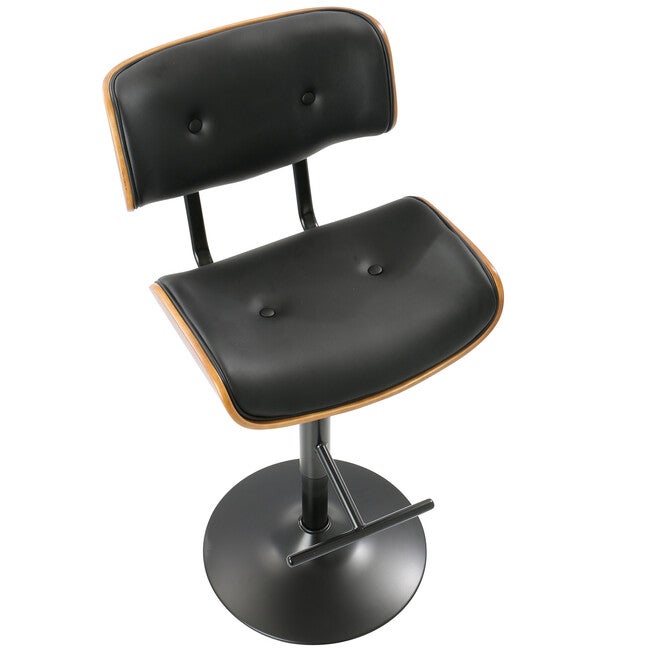 Lombardi Mid-Century Modern Adjustable Barstool In Walnut With Faux Leather Upholstery, , alternate image number 6