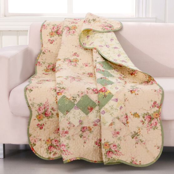Bliss Quilted Patchwork Throw Blanket, IVORY, hi-res image number null