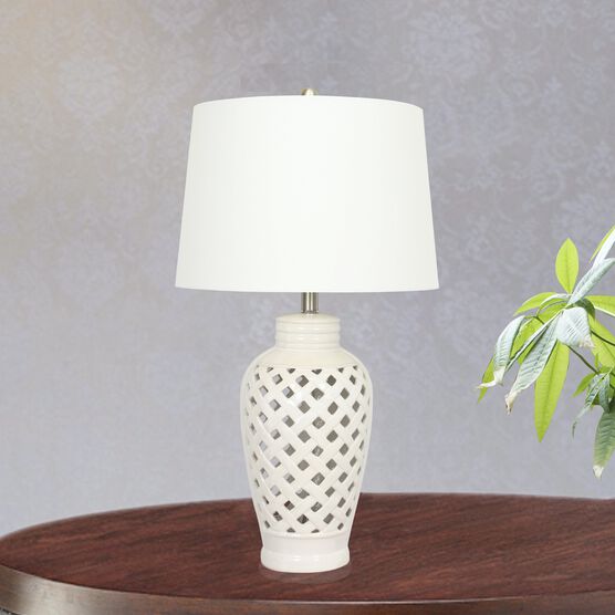 26" White Ceramic Table Lamp, WHITE, hi-res image number null
