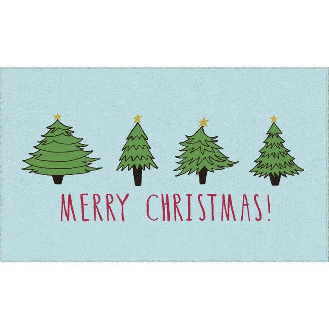 Christmas Trees Light Blue Kitchen Rug, LIGHT BLUE, hi-res image number 0