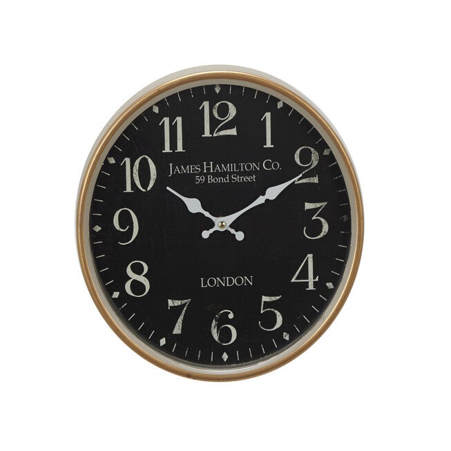Black Traditional Metal Wall Clock, BLACK, hi-res image number 0