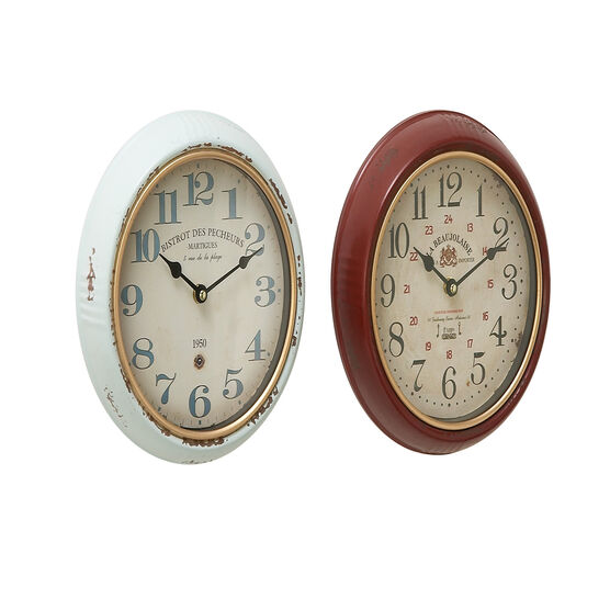 Set Of 2 White Metal Vintage Wall Clock, WHITE, hi-res image number null