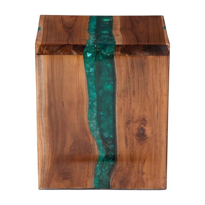 Anan Teak Wood Epoxy Resin End Table, Cube, BROWN, alternate image number 2