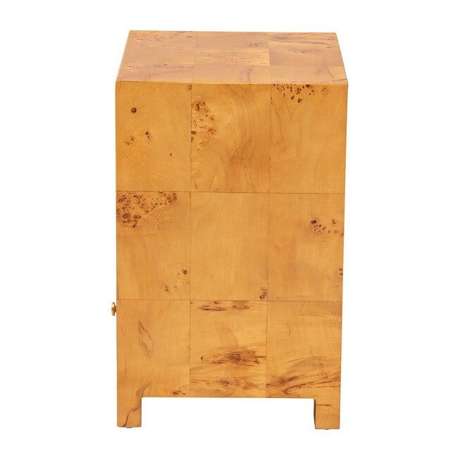 Camira Modern and Contemporary Natural Light Mappa Real Burl Wood 1-Drawer Nightstand, LIGHT MAPPA BURL, alternate image number null