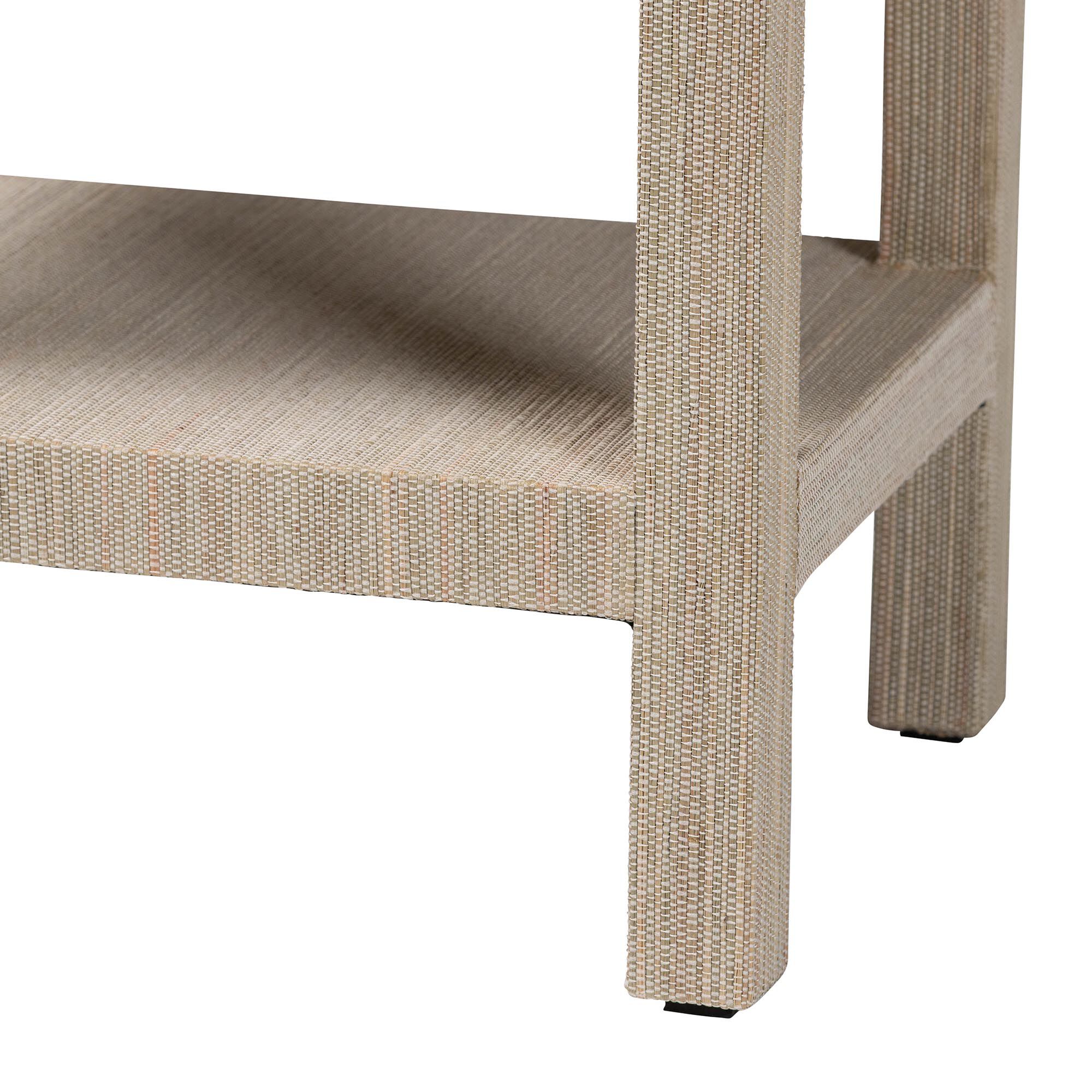 Sebastian Grasscloth Beige Scalloped End Table, BEIGE, alternate image number 5