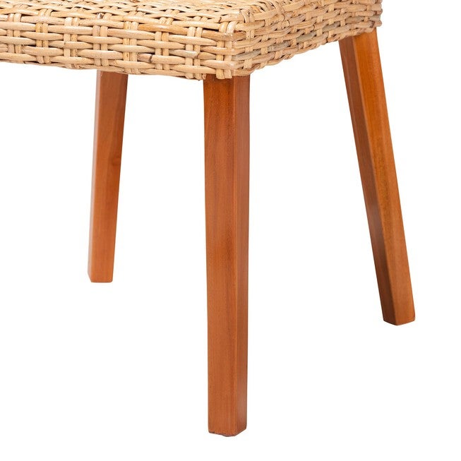 Rowen Bohemian Light Honey Kubu Rattan And Mahogany Wood Dining Chair, , alternate image number 5