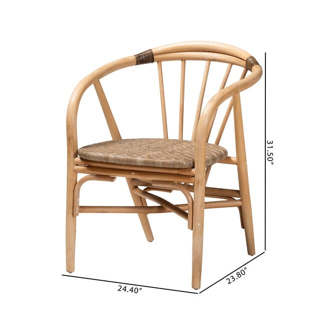 Kyoto Modern Bohemian Natural Brown Rattan 2-Piece Dining Chair Set, , alternate image number null