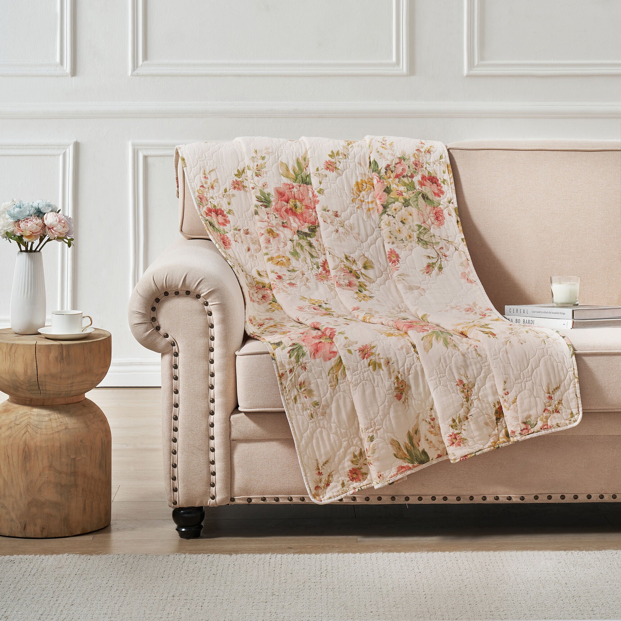 Grace Traditional Floral Quilted Throw Blanket, BUTTERCUP, hi-res image number 0