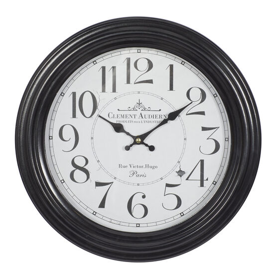 Round Black Wood Clement Audierne Wall Clock, BLACK, hi-res image number null