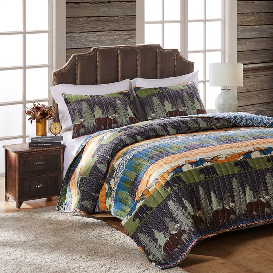 Black Bear Lodge Quilt And Pillow Sham Set, , on-hover image number null