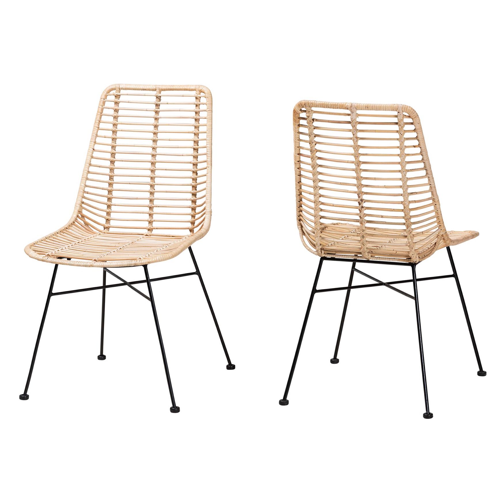Manhattan Modern Bohemian Natural Brown Rattan And Black Metal Dining Chair